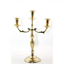 Zarif Pirinç Üç Kollu Şamdan | Ev Dekoru için Klasik ve Parlak Metal Candabra