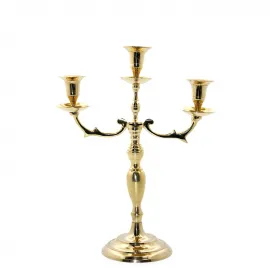 Zarif Pirinç Üç Kollu Şamdan | Ev Dekoru için Klasik ve Parlak Metal Candabra