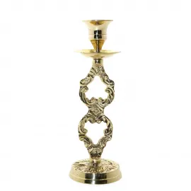 El Yapımı Oymalı Parlak Pirinç Tekli Şamdan | Vintage Tarzı Ev Dekorasyonu Aksesuarı