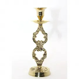 El Yapımı Oymalı Parlak Pirinç Tekli Şamdan | Vintage Tarzı Ev Dekorasyonu Aksesuarı