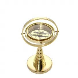 Antik Görünümlü Pirinç Masaüstü Pusula | Dekoratif Gimbal Mekanizmalı Navigasyon Aleti