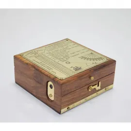 Vintage Ahşap Kutulu Pirinç Denizci Pusulası ve Güneş Saati Kombinasyonu | Dekoratif ve Koleksiyonluk