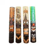 1 Metre El Oyması Ahşap Duvara Asmalı Dekoratif Tiki Mask Figürü Etnik Sanat Objeleri