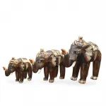 El Yapımı Ahşap 3'lü Fil Dekoratif Biblo Seti | Ev Ofis İçin Etnik Tasarım Objeler