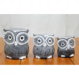 El Yapımı Ahşap Dekoratif Gri Baykuş Biblo Obje – Modern Ev Ofis Aksesuarı