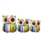 El Yapımı Ahşap Renkli Baykuş Biblo Seti 3'lü - Ev ve Ofis Dekorasyonu İçin Özel Tasarım