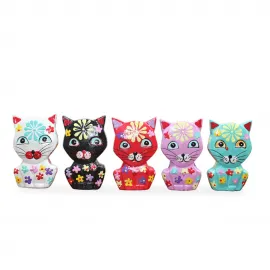 El Yapımı Ahşap Renkli Kedi Biblo – Dekoratif Ev Ofis Objeleri 9 Cm