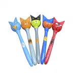 El Yapımı Renkli Ahşap Kedi Figürlü Dekoratif Obje | Temalı Marakas & Çocuk Odası Biblosu