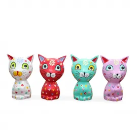 Rengarenk El Yapımı Ahşap Kedi Biblo: Sevimli Dekoratif Bir Figür ile Evinizi Canlandırın