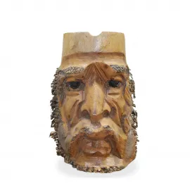 El Oyması Doğal Ahşap Yüz Motifli Dekoratif Küllük | Otantik Sanatsal Ev ve Ofis Objesi