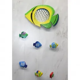 El Yapımı Tropikal Ahşap Balıklı Rüzgar Çanı Ev ve Bahçe İçin Dekoratif Obje