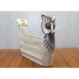 El Yapımı Rustik Ahşap Baykuş Gazetelik | Dekoratif Kitap ve Dergi Organizeri