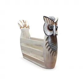 El Yapımı Rustik Ahşap Baykuş Gazetelik | Dekoratif Kitap ve Dergi Organizeri