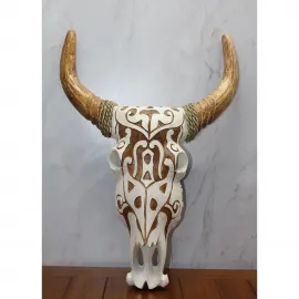 El Yapımı Oymalı Ahşap Bufalo Kafası Duvar Dekoru | Otantik Rustik Boğa Figürü Objesi