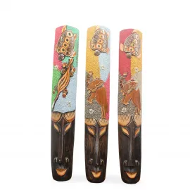 El Yapımı Ahşap Duvara Asmalı 100 CM Dekoratif Etnik Desenli Maske Obje Kaplumbağa Kertenkele Fil Figürlü