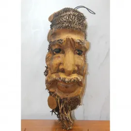 El Yapımı Otantik Ahşap Duvara Asmalı Yüz Figürü - Ev ve Ofis Dekorasyonu İçin Sanatsal Obje