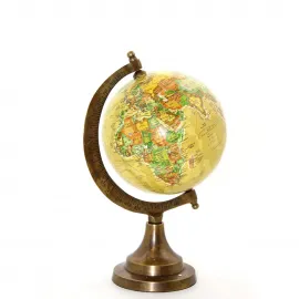 Vintage Estetik Pirinç Standlı Dünya Küresi | Ev ve Ofis İçin El Yapımı Dekoratif Obje