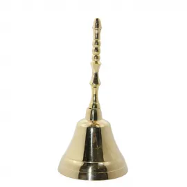 Parlak Cilalı Tamamı Pirinç 17 cm Dekoratif ve Fonksiyonel El Çanı Masa Zili