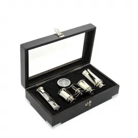 Antika Tarzı Ahşap Kutulu Pirinç Dürbün, Pusula ve Kumsaati Seti - Keşif Ruhunu Yansıtan Özel Dekor