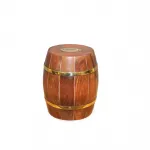 Dekoratif El Yapımı Ahşap ve Pirinç Detaylı Fıçı Kumbara – Nostaljik Para Biriktirme Kutusu ve Şık Ev Dekoru