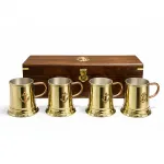Lüks Ahşap Kutulu 4'lü Pirinç Denizci Kupası Seti | Çapa Temalı Özel Tasarım Tankardlar