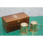 El Yapımı Denizci Temalı Ahşap Kutulu Pirinç Mini Kupa Seti | Ev Ofis Dekor