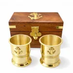 Denizci Temalı Ahşap Kutulu Çapa Motifli Pirinç Shot Bardak Seti | Lüks Hediye