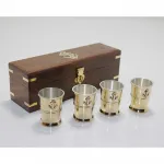 Denizci Temalı Ahşap Kutulu 4'lü Lüks Pirinç Shot Bardak Seti – Koleksiyonluk Hediye