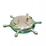 Deniz Temalı Parlak Pirinç Dümen Şeklinde Kapaklı Dekoratif Küllük - 13 cm