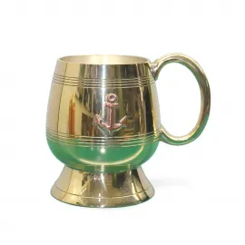 Özel Tasarım El Yapımı Pirinç Çapa Desenli Kupa Bardak - Denizci Temalı Dekoratif Hediye
