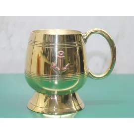 Özel Tasarım El Yapımı Pirinç Çapa Desenli Kupa Bardak - Denizci Temalı Dekoratif Hediye