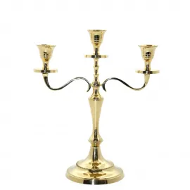 Göz Alıcı Pirinç 3 Kollu Şamdan | El Yapımı Klasik Tasarım | 27x23 cm Dekoratif Mum Tutucu