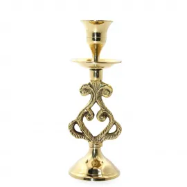 El Yapımı Antik Tasarım 16 cm Tekli Pirinç Şamdan – Ev Dekorasyonu İçin Lüks Işıltı