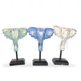 El Oyması Maun Ahşap Fil Başı Biblo | Masa Üstü Dekoratif Fil Objesi (Farklı Renkler)