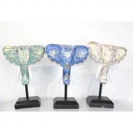 El Oyması Maun Ahşap Fil Başı Biblo | Masa Üstü Dekoratif Fil Objesi (Farklı Renkler)