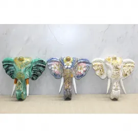 Duvara Asmalı El Yapımı Renkli Dekoratif Fil Kafası Biblo Obje Etnik Ev Ofis Dekoru