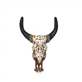 Dekoratif El İşçiliği Bufalo Kafası Duvar Objesi Rustik ve Etnik Desenli