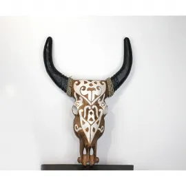 Dekoratif El İşçiliği Bufalo Kafası Duvar Objesi Rustik ve Etnik Desenli