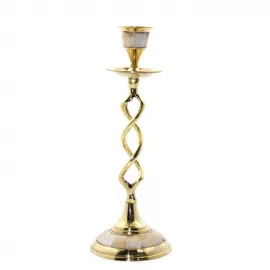 Otantik El Yapımı Pirinç Sedef Kakma Şamdan 21 cm | Tekli Lüks Dekoratif Ev Aksesuarı