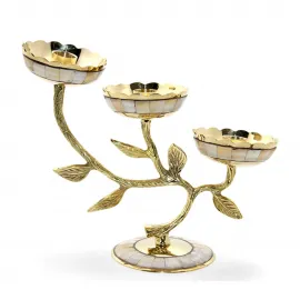 Pirinç Sedef Kakma 3'lü Şamdan: El Yapımı Dekoratif Mumluk, Evinize Zarafet Katın