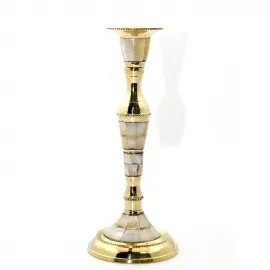 Lüks El Yapımı Tekli Pirinç Sedef İşlemeli Dekoratif Şamdan Ev Aksesuarı