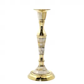 Lüks El Yapımı Tekli Pirinç Sedef İşlemeli Dekoratif Şamdan Ev Aksesuarı