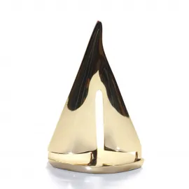 Modern Tasarım Pirinç Yelkenli Biblo 15 cm - Ev ve Ofis Dekorasyonu için Şık Metal Obje