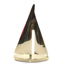 Modern Tasarım Parlak Pirinç Yelken Figürü 25 cm - Lüks Denizci Temalı Dekoratif Ürün