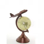 Pirinç Görünümlü Uçak ve Dünya Küresi Biblo | Retro Masaüstü Dekoratif Obje Ev ve Ofis İçin