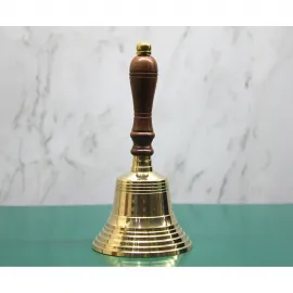 Vintage Tarz Ahşap Saplı Parlak Pirinç El Çanı Dekoratif Servis & Çağrı Zili Ev Ofis Restoran İçin