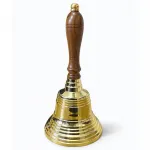 Parlak Pirinç El Çanı Ahşap Saplı Dekoratif Masa Okul Otel Çağrı Zili Vintage Hediye