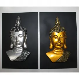 Zarif Duvara Monte Buda Büstü Seti: Altın ve Gümüş Renklerde Meditasyon Figürü ve Dekoratif Biblo