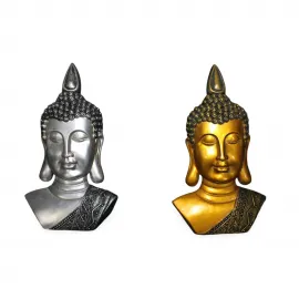 Zarif Duvara Monte Buda Büstü Seti: Altın ve Gümüş Renklerde Meditasyon Figürü ve Dekoratif Biblo