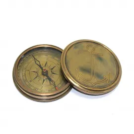 Otantik Çapa Motifli Pirinç Pusula | Antik Görünümlü Dekoratif Kullanışlı Denizci Temalı Yön Bulucu